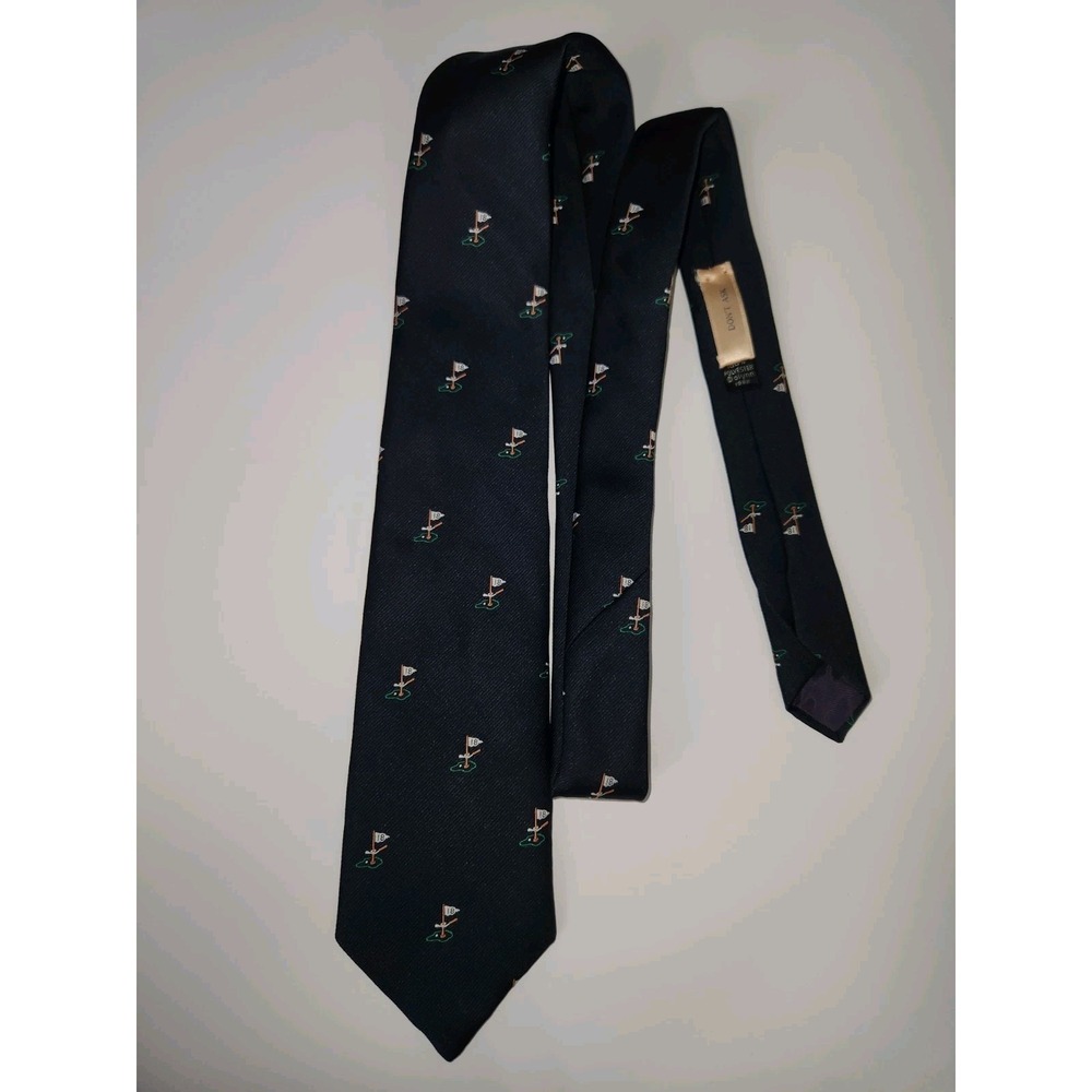 Vintage 1982 Alynn Neckware Navy Blue Novelty 18th Hole Golf Tie "Don't Ask"